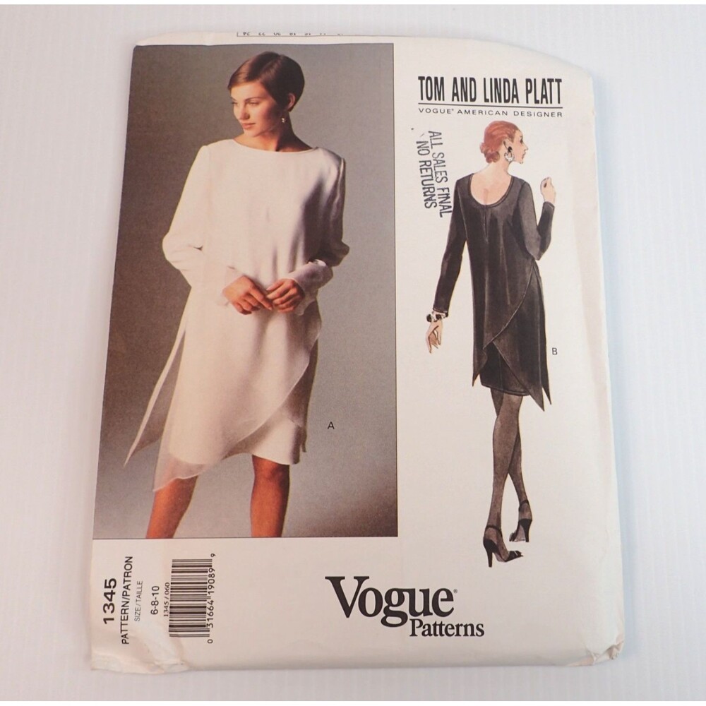 Vtg Vogue Tom & Linda Platt Designer Sewing Pattern 1345 SZ 6 8 10 UNCUT FF